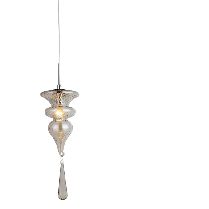 Pendente Bella Organika Metal Cromado e Vidro Champagne 1L E14 Ø150x420mm KB002A