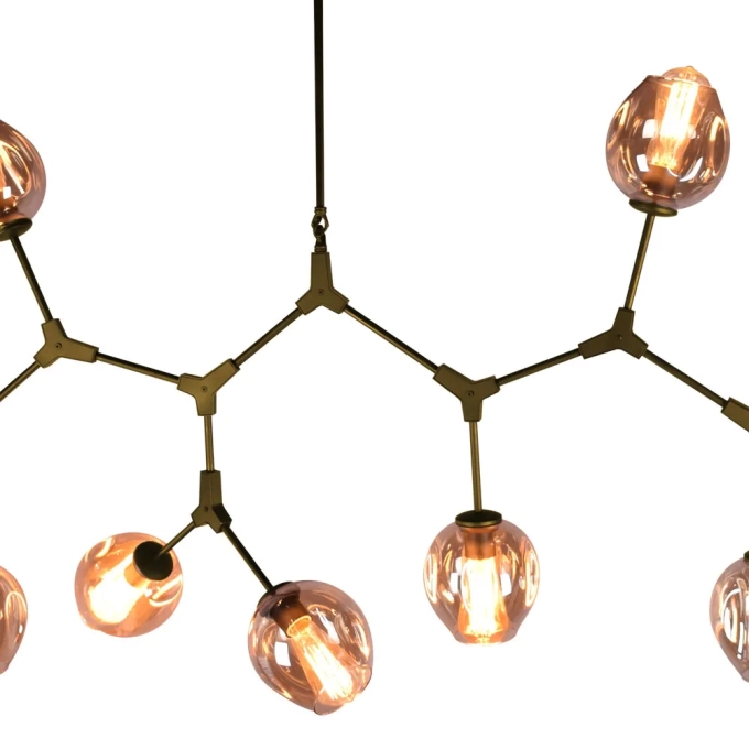 Pendente Bella Orbe Metal Dourado e Vidro Champagne 9L E27 950x1500x400mm KY001LG