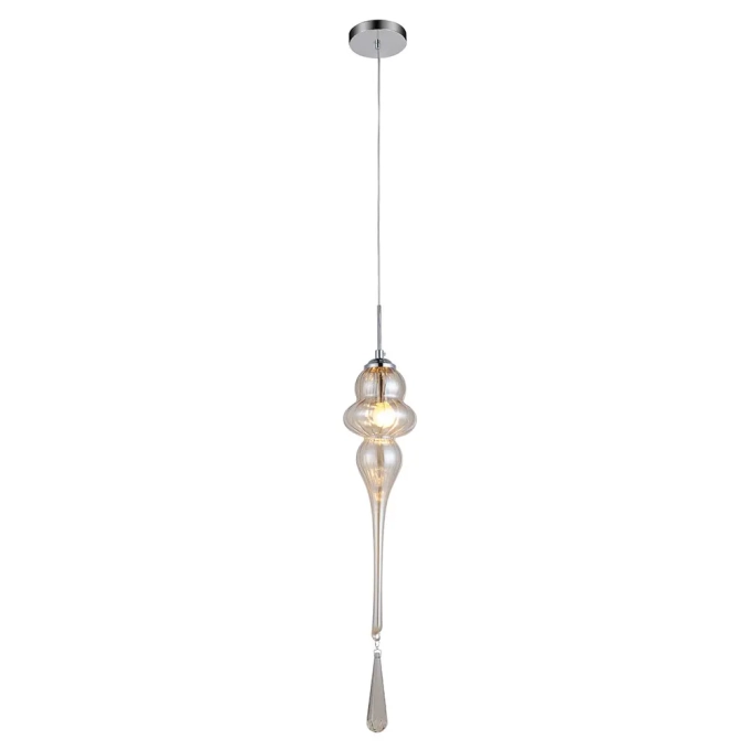 Pendente Bella Organika Metal Cromado e Vidro Champagne 1L E14 Ø135x650mm KB001A