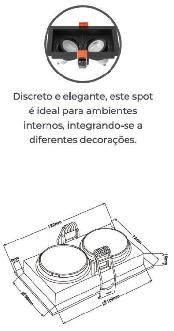 Spot Embutir Nordecor Loyo 2L Mini Dicroica MR11 Preto 122x72x15mm 6913