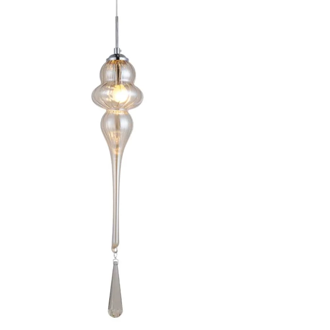 Pendente Bella Organika Metal Cromado e Vidro Champagne 1L E14 Ø135x650mm KB001A