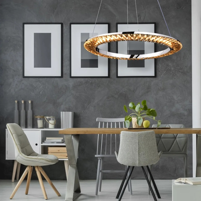 Pendente Bella Orbit Cristal e Metal Cromado e Transparente 30 watts 3000K Ø620x35mm ID009C