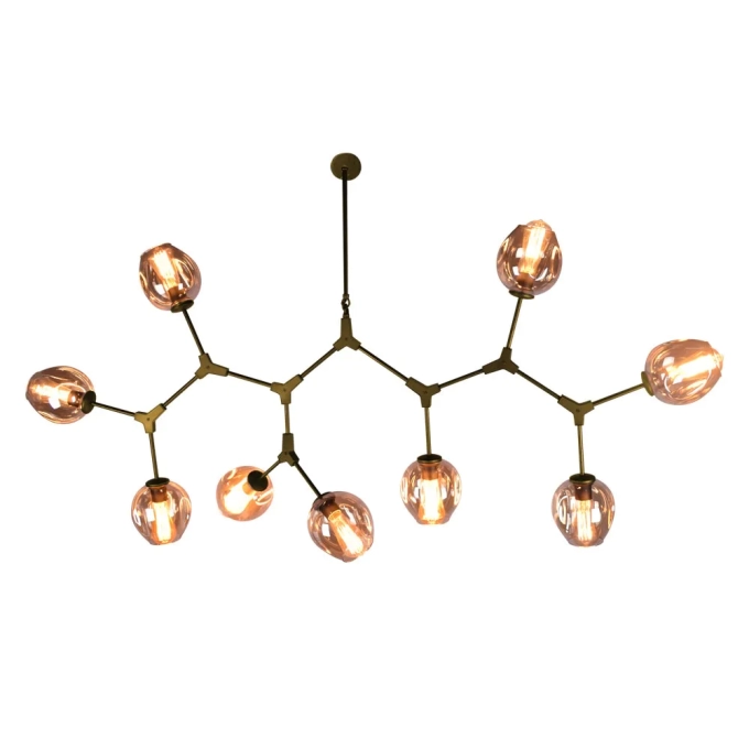 Pendente Bella Orbe Metal Dourado e Vidro Champagne 9L E27 950x1500x400mm KY001LG