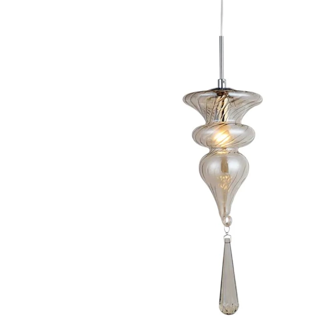Pendente Bella Organika Metal Cromado e Vidro Champagne 1L E14 Ø150x420mm KB002A