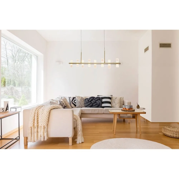Pendente Bella Clair Metal Dourado e Branco 32 watts 2700K 1050x80x200mm JJ011