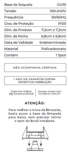 Spot Embutir Nordecor Loyo 1L Mini Dicroica MR11 Preto 72x72x15mm 6819