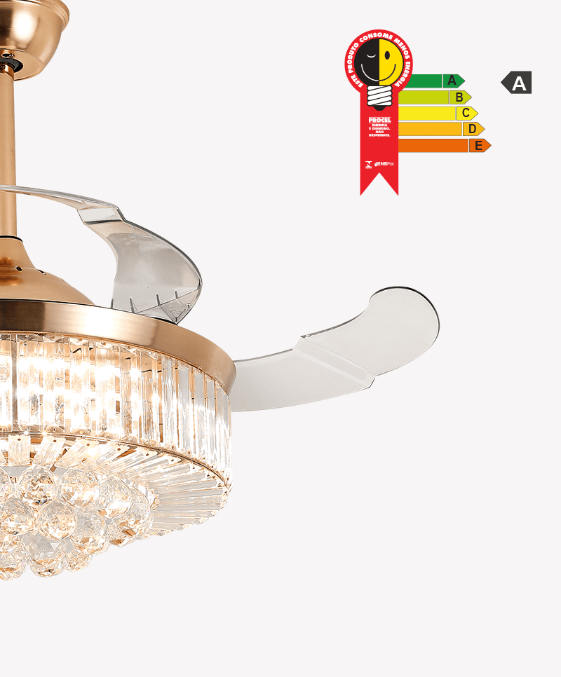 Ventilador Retrátil Branco Opus Air Cristal 60W 3000K/4000K/6500K Ø460mm IP20 120° Bivolt OPS 88361