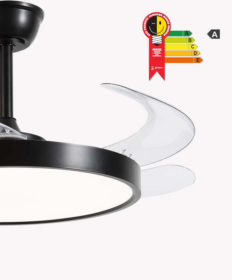 Ventilador Retrátil Preto Opus Air Base 60W 3000K/4000K/6500K Ø460mm IP20 120° Bivolt OPS 88293 