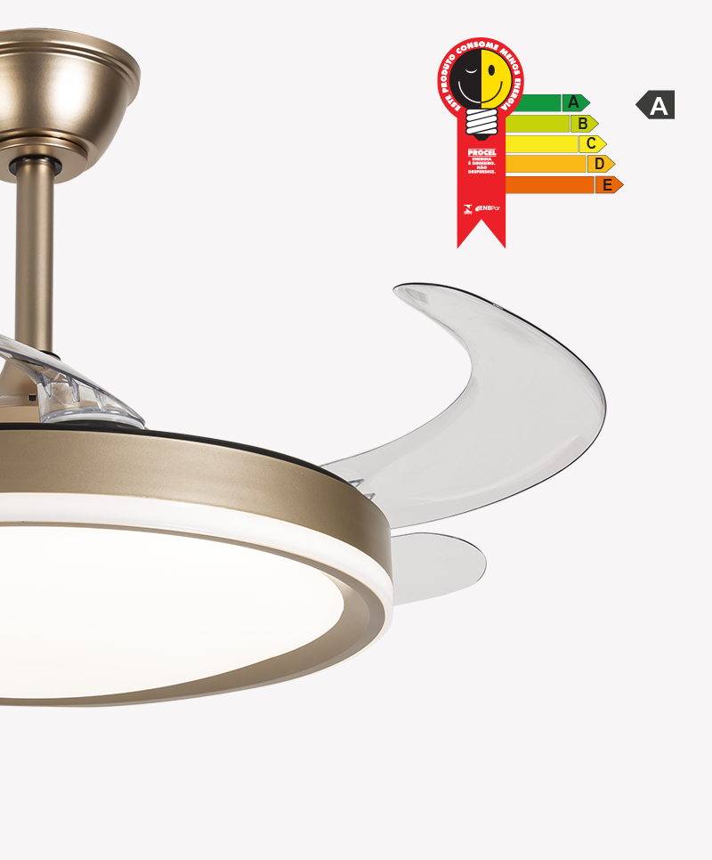 Ventilador Retrátil Dourado Opus Air Midas 60W 3000K/4000K/6500K Ø460mm IP20 120° Bivolt OPS 88309 