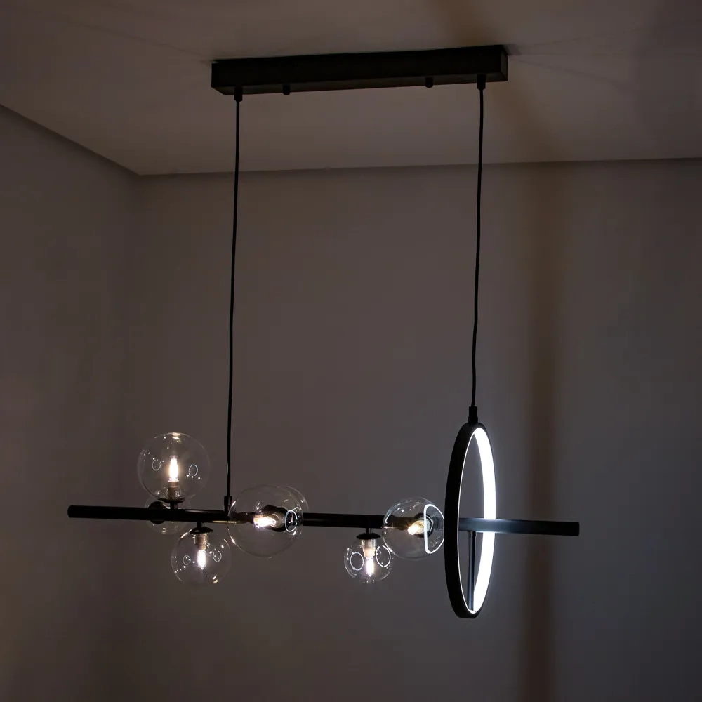 Pendente Bella Versus Metal Preto e Vidro Transparente 7L G9 e 9 watts 3000K 900x280x300mm DW010
