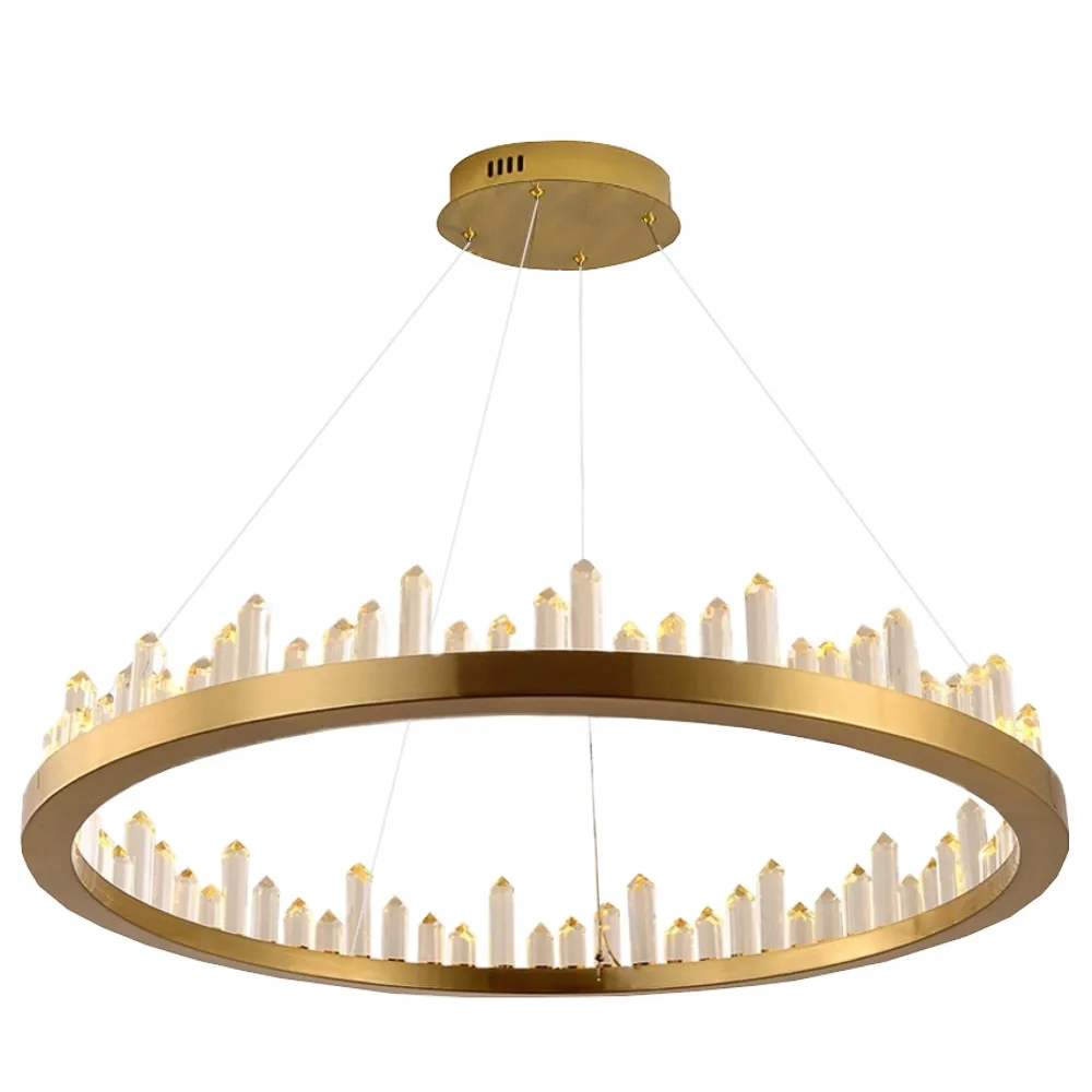 Pendente Bella Roca Cristal e Metal Dourado 36 watts 3000K Ø800x110mm BC003G