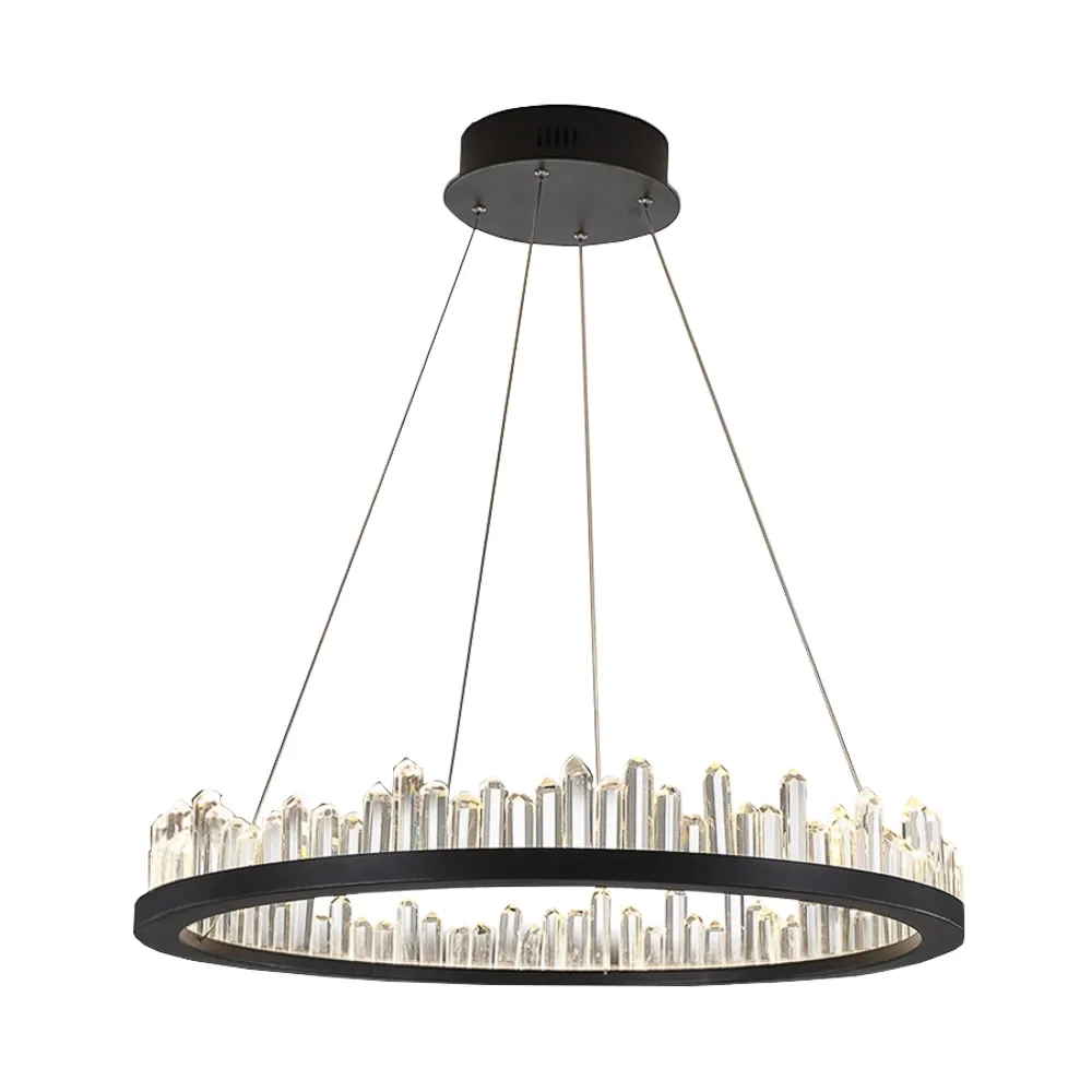 Pendente Bella Roca Cristal e Metal Preto 36 watts 3000K Ø800x110mm BC003B