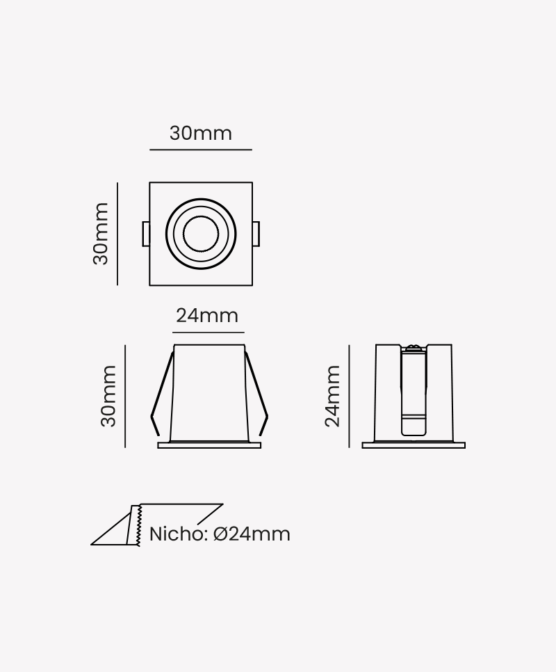 Mini Spot Opus LED 1 watts 2700K Branco 24° IRC90 Bivolt 30x30mm OPS 89030