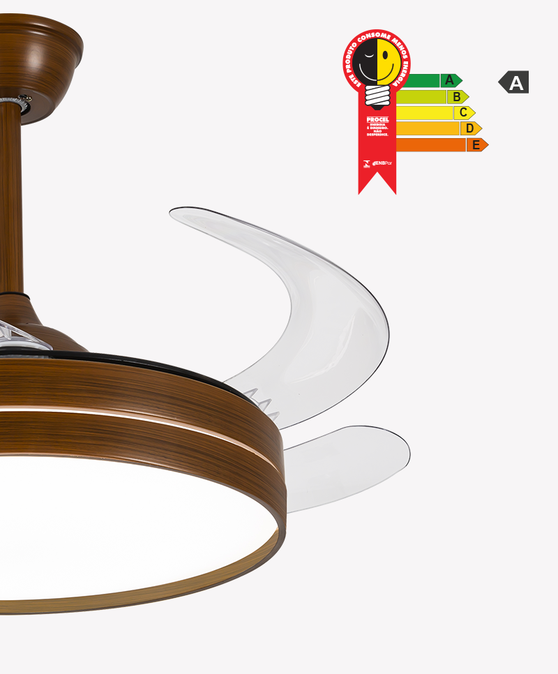 Ventilador Retrátil Imbuia Opus Air Basic 60W 3000K/4000K/6500K Ø460mm IP20 120° Bivolt OPS 88354