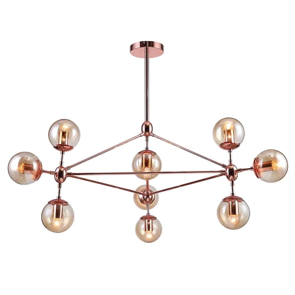 Pendente Bella Orbe Cobre e Vidro Champagne 10 E27 Ø1000x570mm OP056R