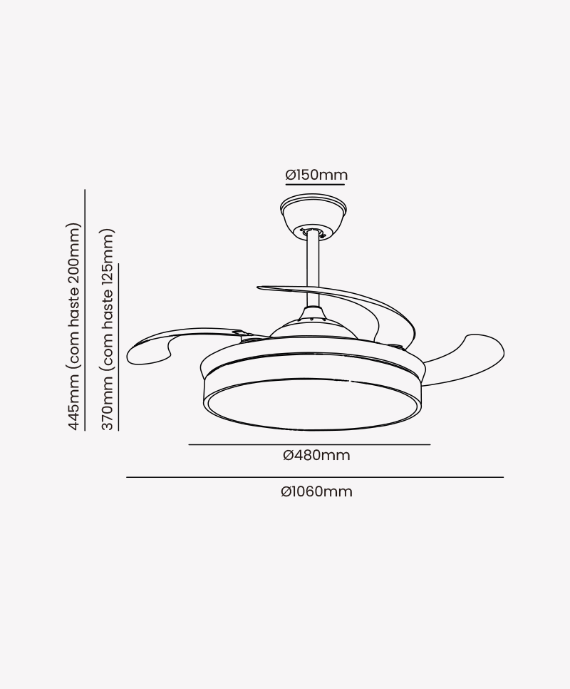 Ventilador Retrátil Imbuia Opus Air Basic 60W 3000K/4000K/6500K Ø460mm IP20 120° Bivolt OPS 88354