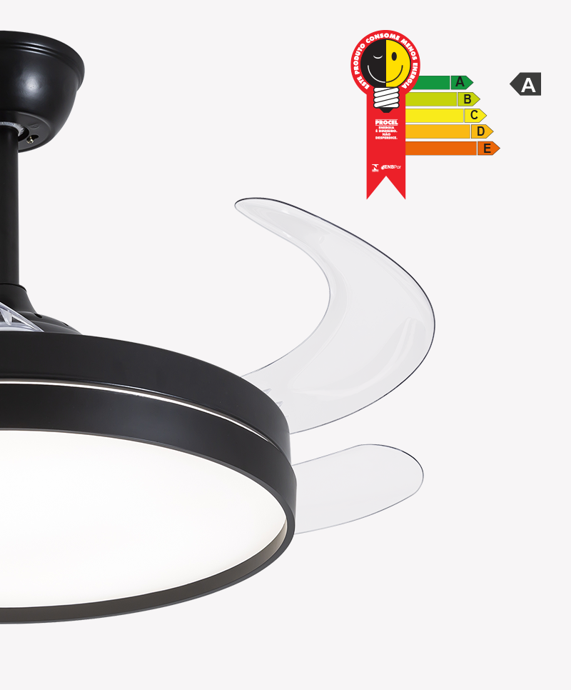 Ventilador Retrátil Preto Opus Air Basic 60W 3000K/4000K/6500K Ø460mm IP20 120° Bivolt OPS 88347 