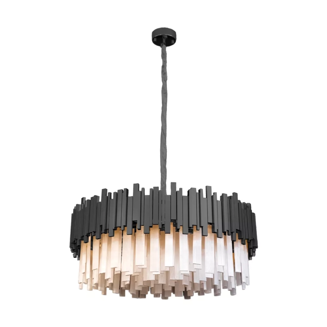 Lustre Skylight Fancy Preto e Pedras Selenitas 12L G9 Bivolt Ø800x190x330mm SKY-3013LCS-PT