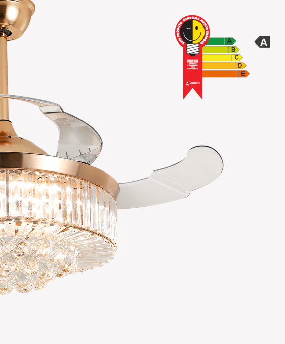 Ventilador Retrátil Branco Opus Air Cristal 60W 3000K/4000K/6500K Ø460mm IP20 120° Bivolt OPS 88361