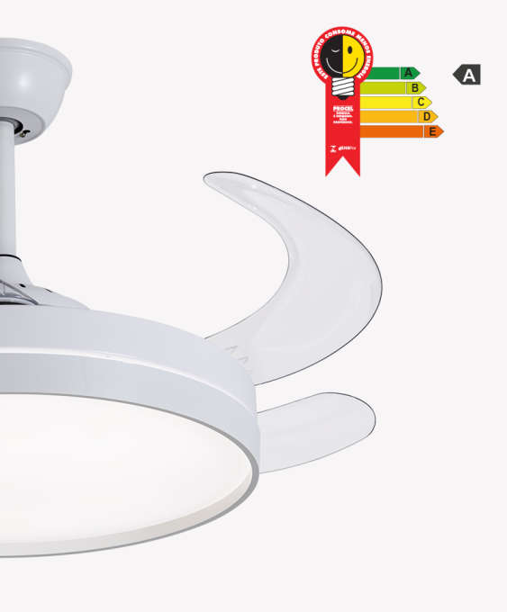 Ventilador Retrátil Branco Opus Air Basic 60W 3000K/4000K/6500K Ø460mm IP20 120° Bivolt OPS 88330