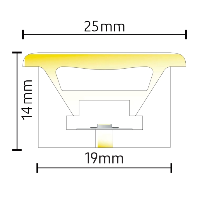 Perfil de Embutir Alpertone Flexível Aba Curva Vertical 16 watts 3000K 24V IP65 Branco 25x14mm (Venda por Metro) 0268-3