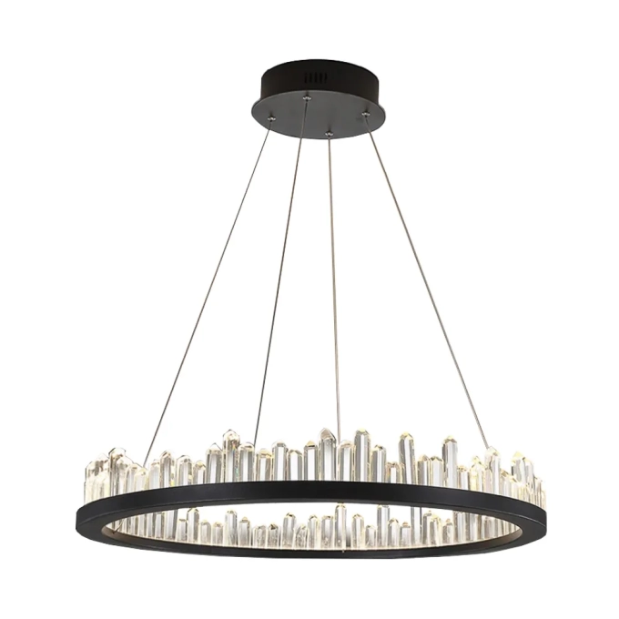 Pendente Bella Roca Cristal e Metal Preto 36 watts 3000K Ø800x110mm BC003B