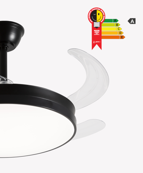 Ventilador Retrátil Preto Opus Air Lite 60 watts 3000K/4000K/6500K Ø460mm IP20 120° Bivolt OPS 34683