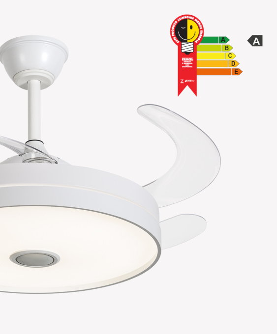 Ventilador Retrátil Branco Opus Air Sound 60W 3000K/4000K/6500K Ø460mm IP20 120° Bivolt OPS 88224