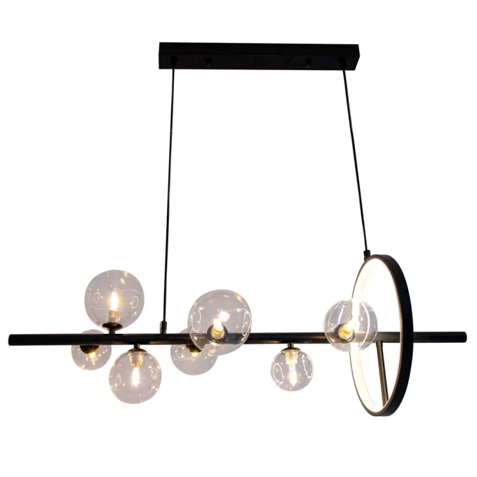 Pendente Bella Versus Metal Preto e Vidro Transparente 7L G9 e 9 watts 3000K 900x280x300mm DW010