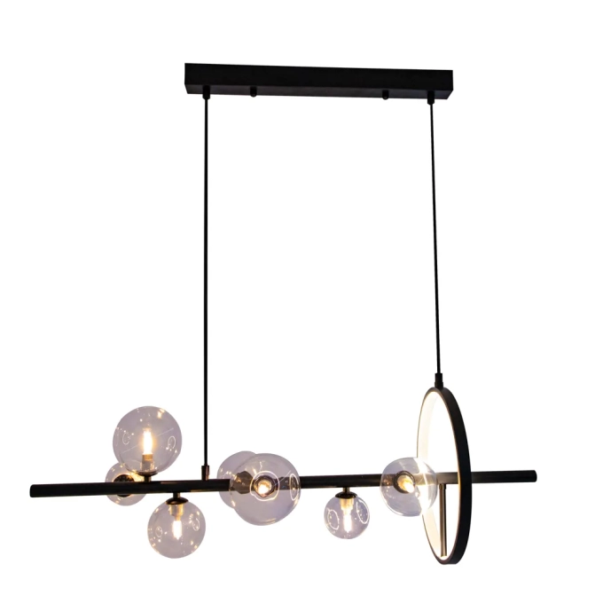 Pendente Bella Versus Metal Preto e Vidro Transparente 7L G9 e 9 watts 3000K 900x280x300mm DW010