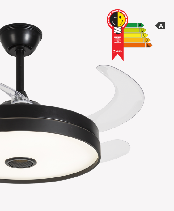 Ventilador Retrátil Preto Opus Air Sound 60W 3000K/4000K/6500K Ø460mm IP20 120° Bivolt OPS 88231