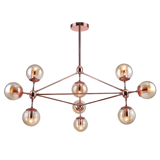 Pendente Bella Orbe Cobre e Vidro Champagne 10 E27 Ø1000x570mm OP056R