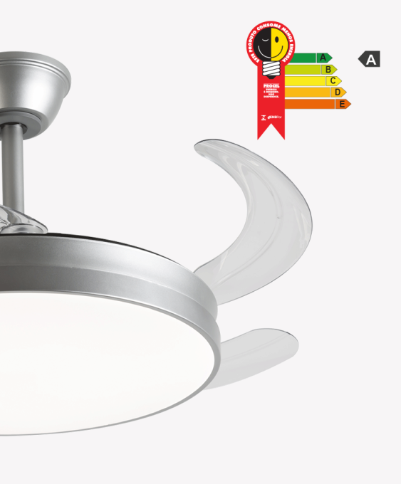 Ventilador Retrátil Prata Opus Air Lite 60 watts 3000K/4000K/6500K Ø460mm IP20 120° Bivolt OPS 31279