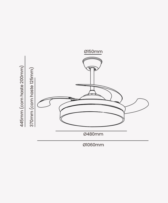 Ventilador Retrátil Imbuia Opus Air Basic 60W 3000K/4000K/6500K Ø460mm IP20 120° Bivolt OPS 88354