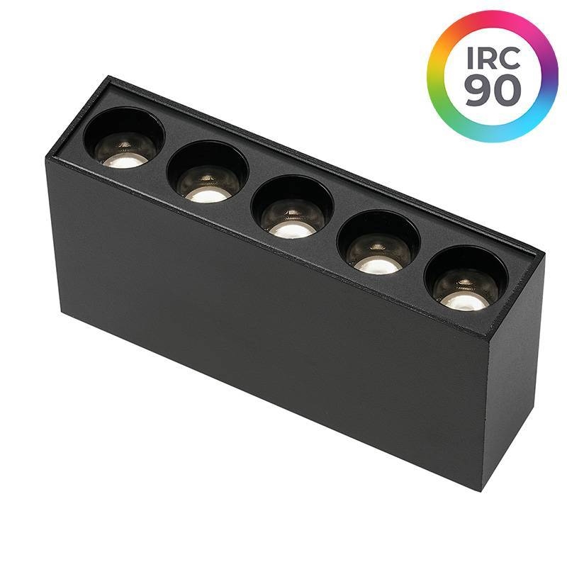  Spot Sobrepor Nordecor Downlight Powerus 5 Focos 10 watts 4000K Preto IRC90 35° Bivolt 137x35x70mm 6807