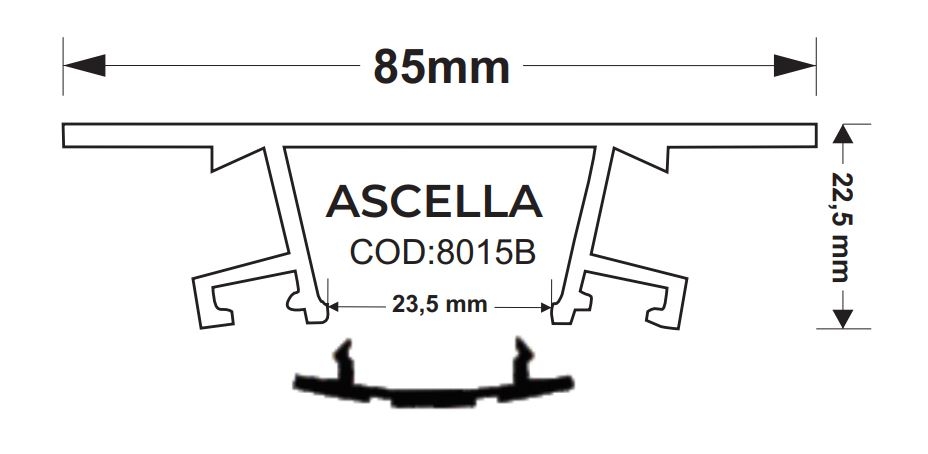 Perfil/Arandela Alpertone Ascella 85x22mm Preto Barra 2 Metros 8015-P2