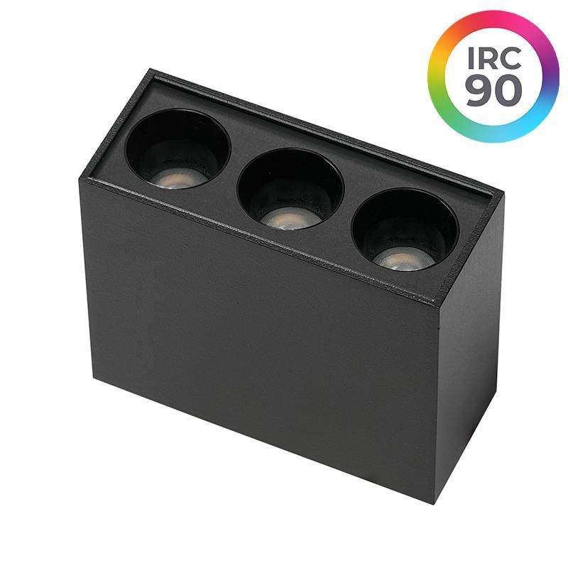  Spot Sobrepor Nordecor Downlight Powerus 3 Focos 6 watts 4000K Preto IRC90 35° Bivolt 84x36x70mm 6805