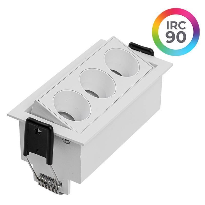 Embutido Nordecor Downlight Powerus Direcionável 3 Focos 6 watts Branco 3000K IRC90 35° Bivolt 100x44x52mm 6731