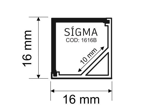 Perfil Sobrepor Alpertone Sigma 16x16mm Barra 3 Metros 616A3L / 616B3L / 616P3L