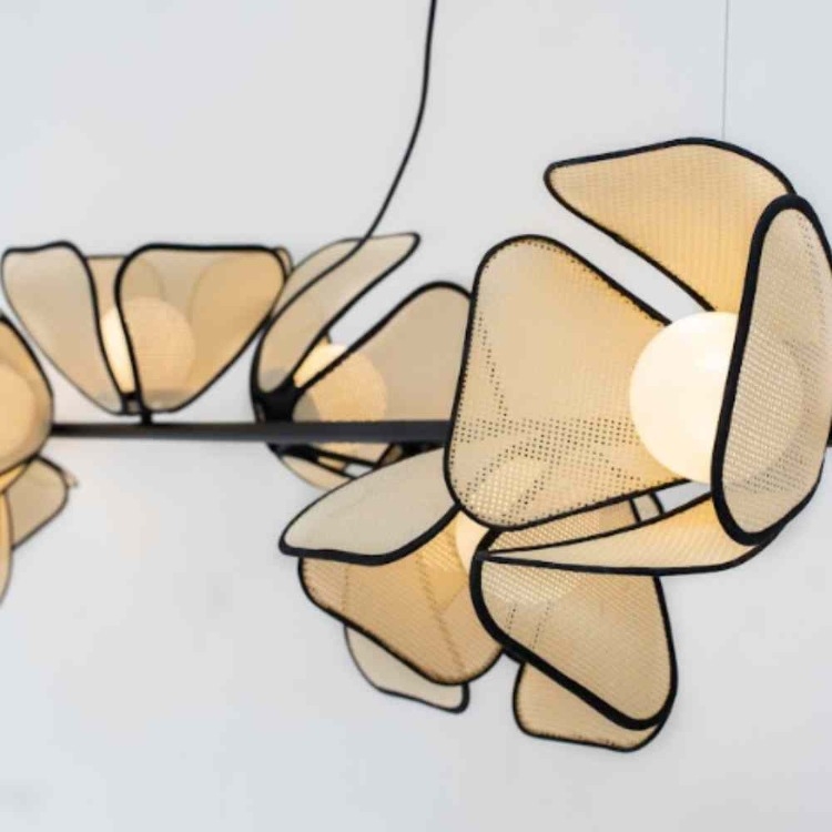Pendente Quarto Crescente Ibira Metal e Cúpulas em Palha Globos Ø100mm 5L G9  1400x400x400mm PN-1195