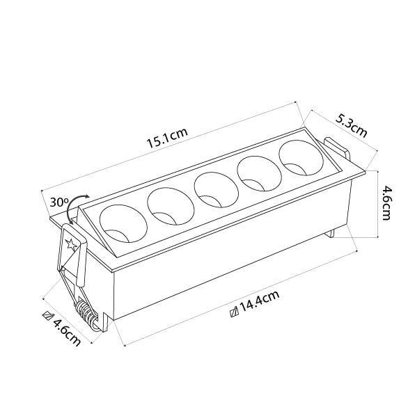 Embutido Nordecor Downlight Powerus Direcionavel 5 Focos 10 watts Preto 4000K IRC90 38° Bivolt 150x46x52mm 6795