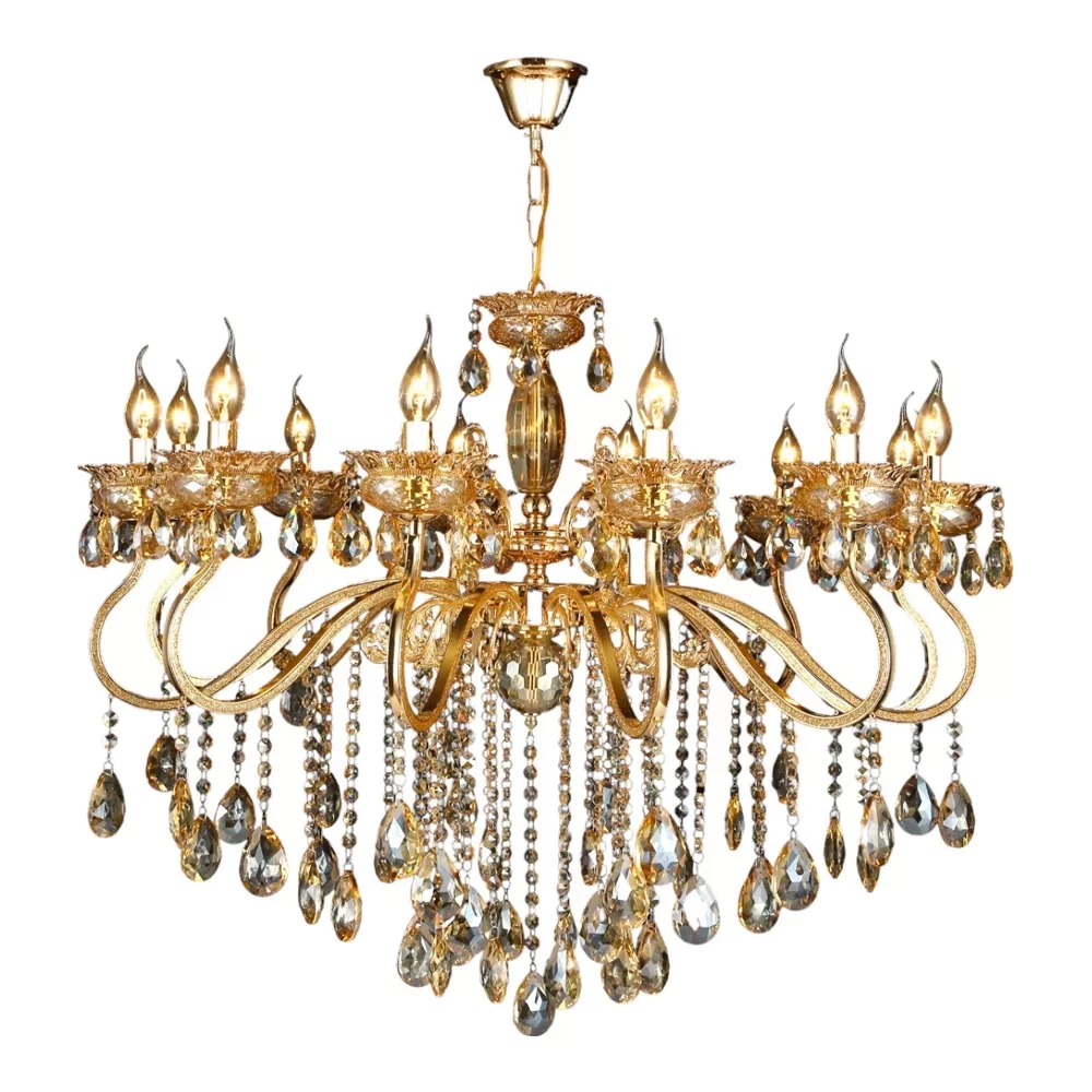 Pendente Sindora Metal Dourado e Cristal 12L E14 1000x1000mm DCD00479-12