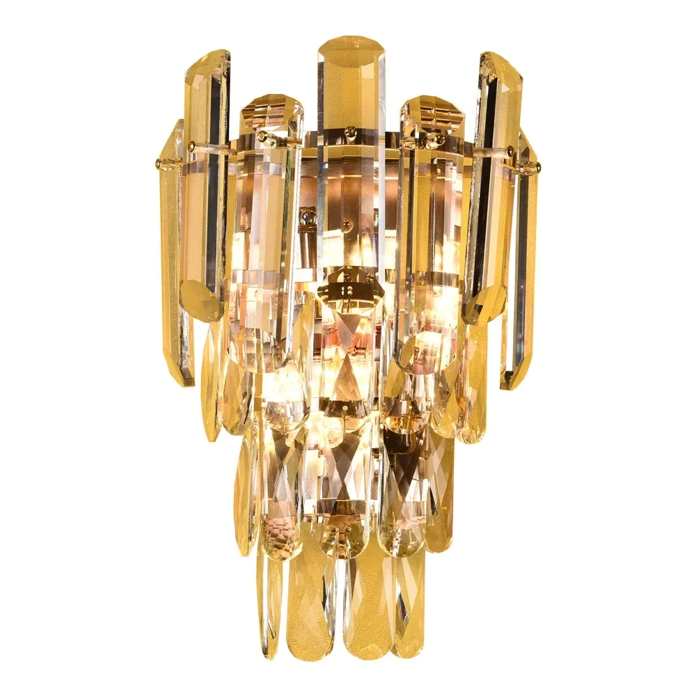 Arandela Sindora Metal Dourado e Cristal Transparente 2L E14 Ø300x220mm DCB00466