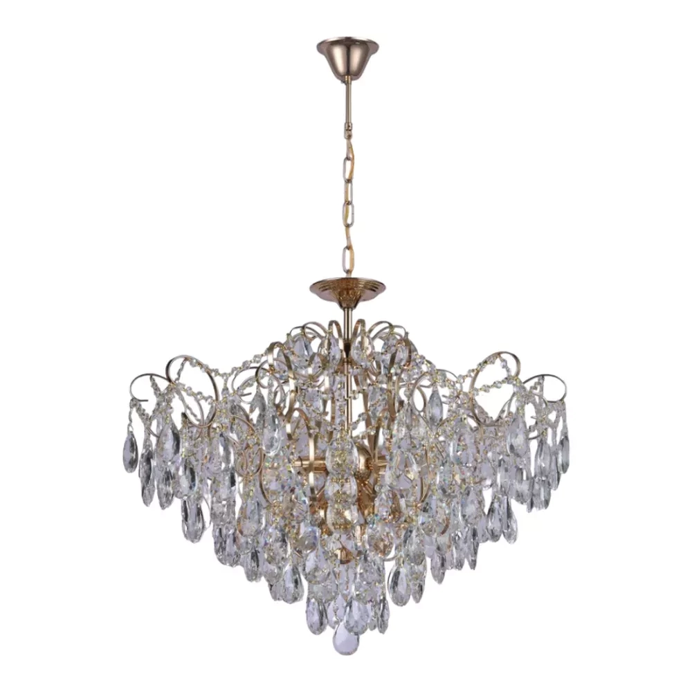 Pendente Sindora Metal Dourado Cristal 12L 800x800mm DCD00476