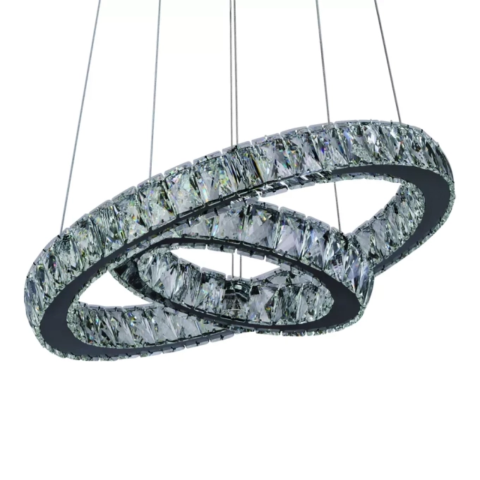 Pendente Sindora Metal Cromado e Cristal 28 watts 3000K Anéis 300x500mm DCD02803