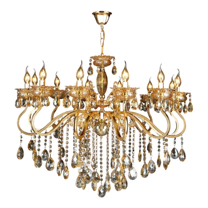 Pendente Sindora Metal Dourado e Cristal 12L E14 1000x1000mm DCD00479-12