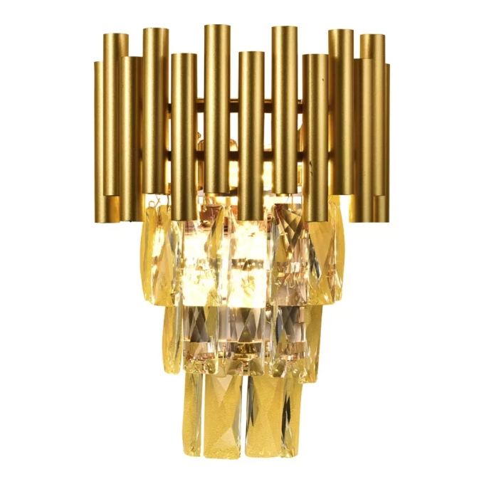 Arandela Sindora Metal Dourado e Cristal Transparente 2L E14 Ø300x220mm DCB00456