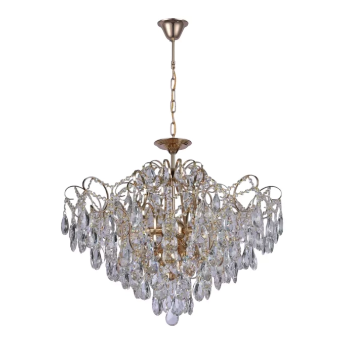 Pendente Sindora Metal Dourado Cristal 12L 800x800mm DCD00476