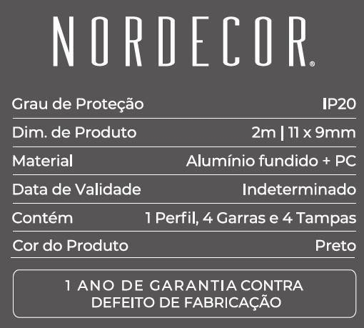 Perfil Embutir Nordecor Lite Preto 11x9mm Barra 2 metros 4310