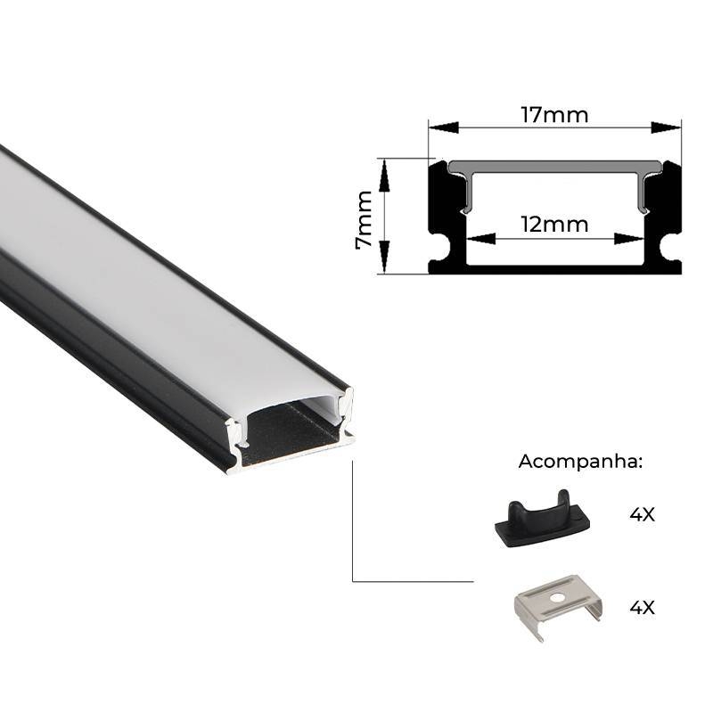 Perfil Sobrepor Nordecor Mov Preto 17x7mm Barra 2 metros 4330